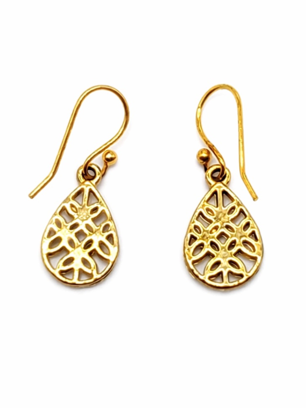 Vintage Gold Filigree Teardrop Dangle Earrings Lightweight Openwork Boho Jewelry